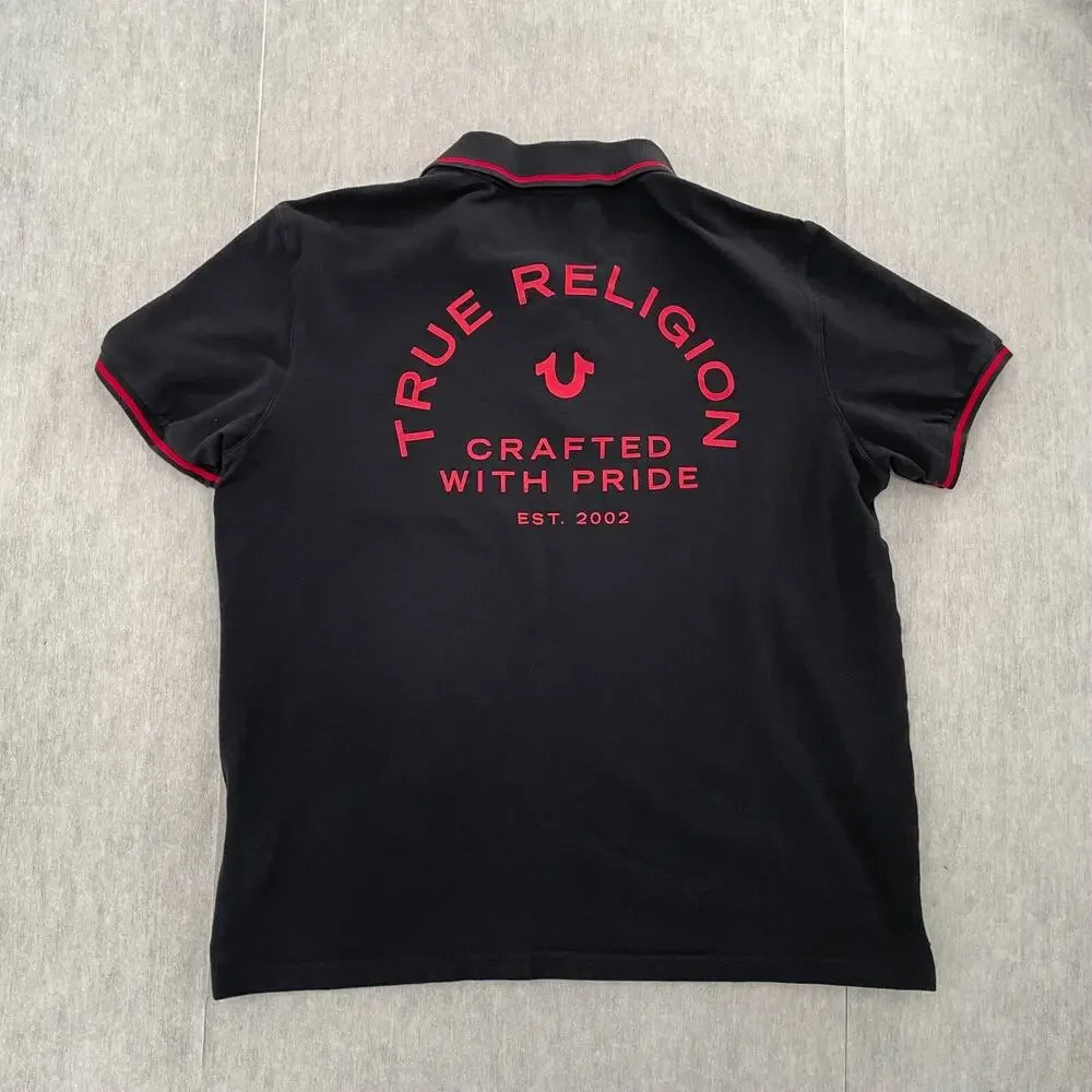 True Religion Adult XL Black Crafted With Pride Short Sleeve Tipping Polo Mens